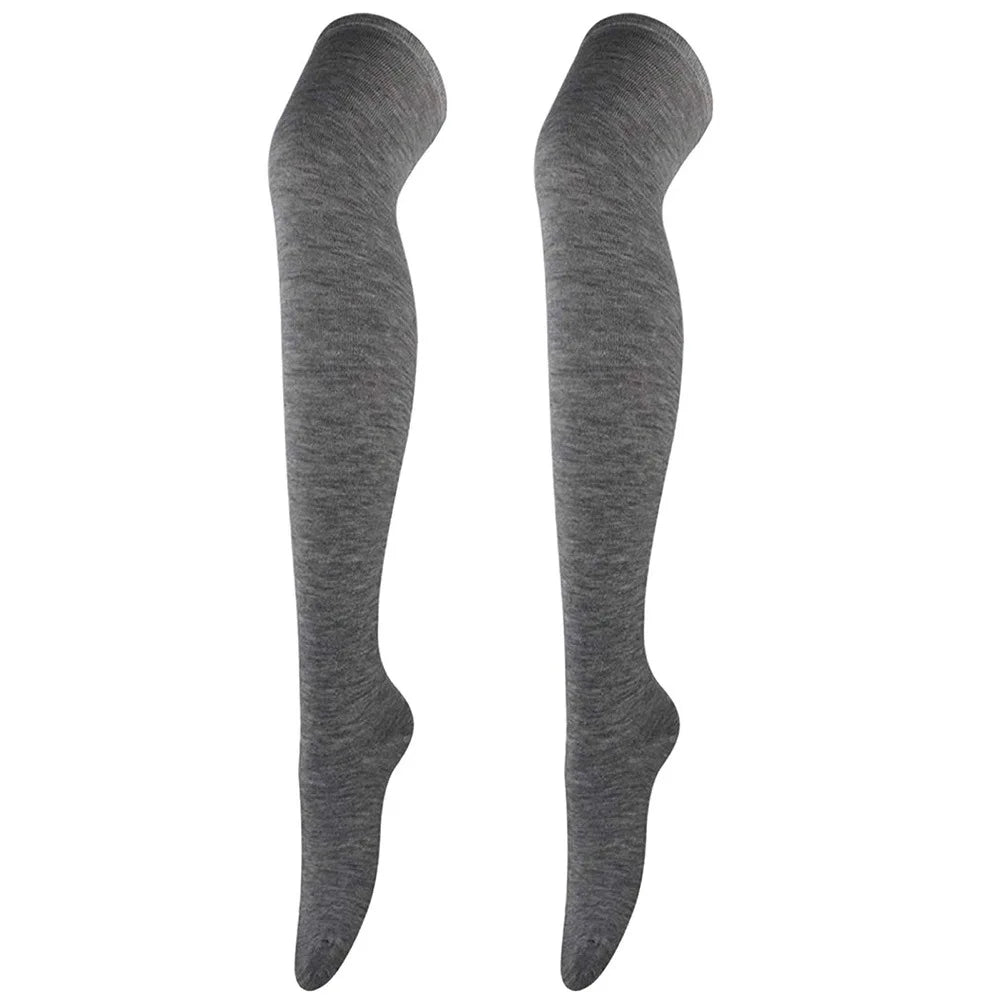 Women Solid Colors Stockings Long Over Knee High Socks Dance Cosplay Performance Socks Classic Colors Leggings Black White Gray