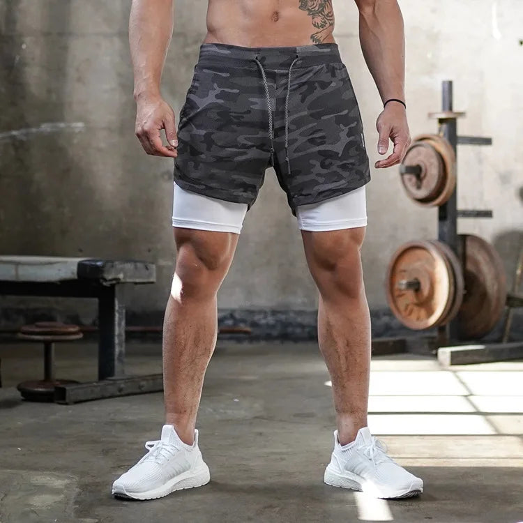 2 in 1 Running Shorts Men Quick Dry Gym Training Shorts