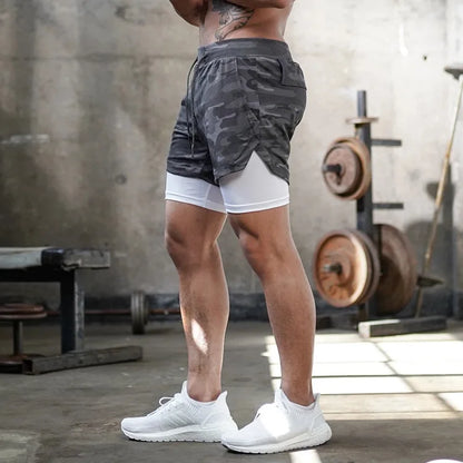 2 in 1 Running Shorts Men Quick Dry Gym Training Shorts