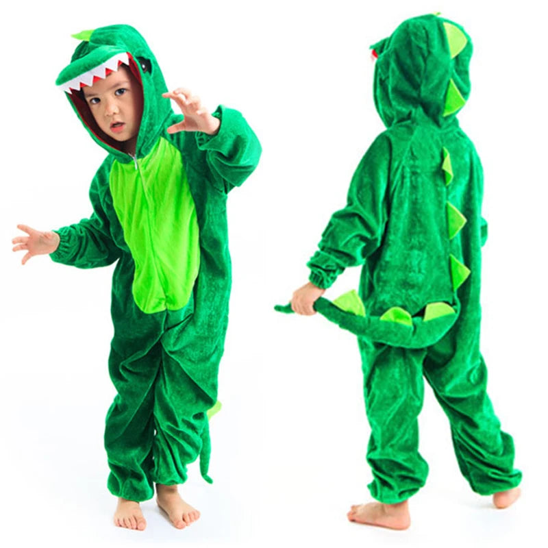 Kids Dinosaur Costume with Green Jumpsuit for Parties