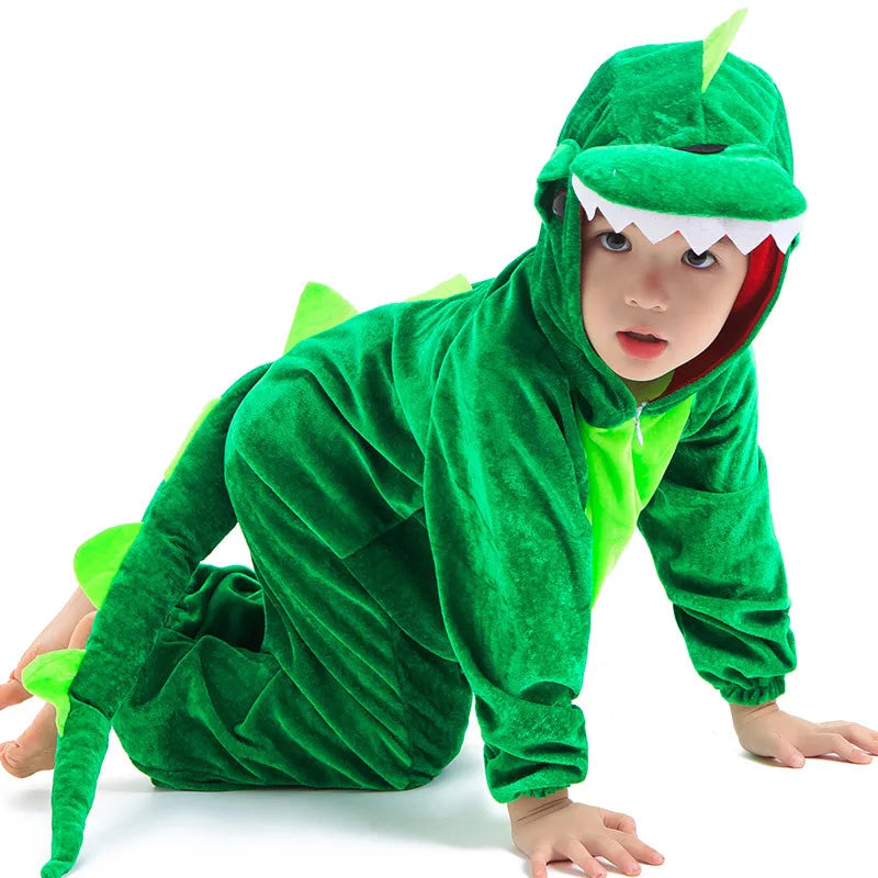 Kids Dinosaur Costume with Green Jumpsuit for Parties