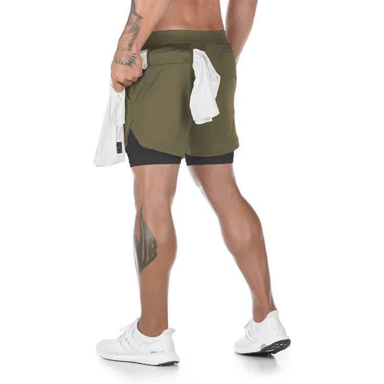 2 in 1 Running Shorts Men Quick Dry Gym Training Shorts