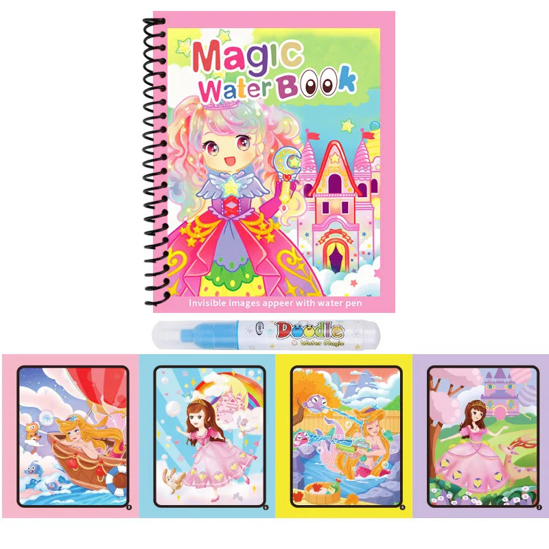 Magic Water Drawing Book Reusable Mess Free Coloring Book for Kids