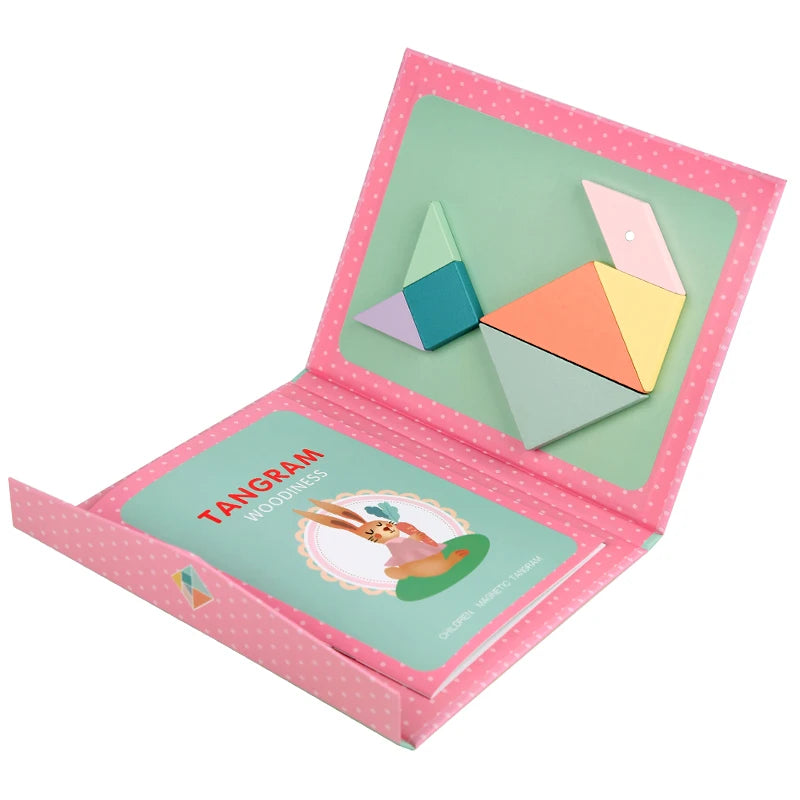 Magnetic Tangram Puzzle Book Wooden Geometry Learning Toy for Kids