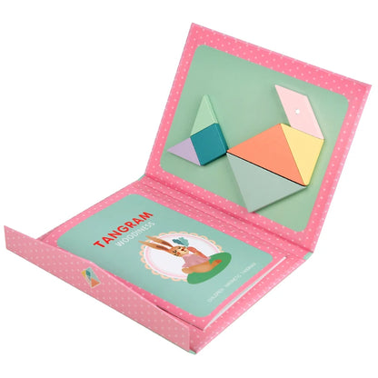 Magnetic Tangram Puzzle Book Wooden Geometry Learning Toy for Kids