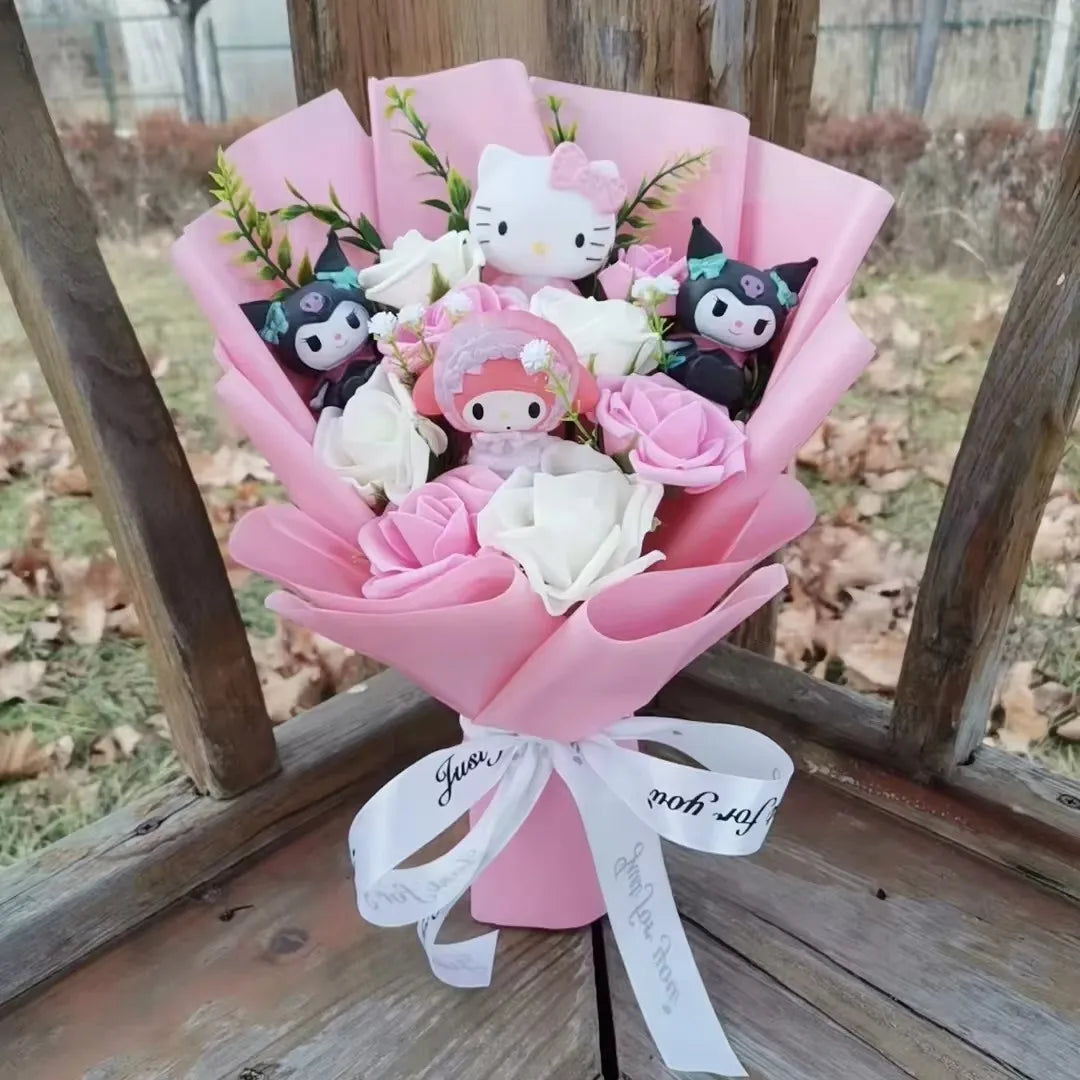 Plush Flower Bouquet with Soft Plush Roses for Gifts and Home Decor
