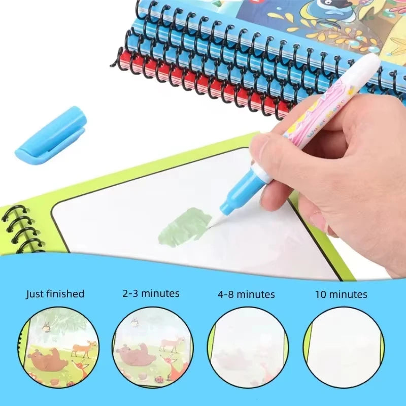 Magic Water Drawing Book Reusable Mess Free Coloring Book for Kids