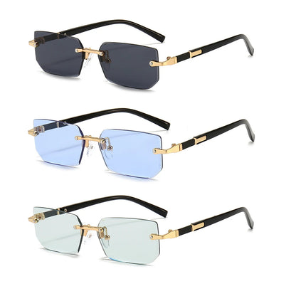 Rimless Rectangle Sunglasses with Mirrored Lenses for Women