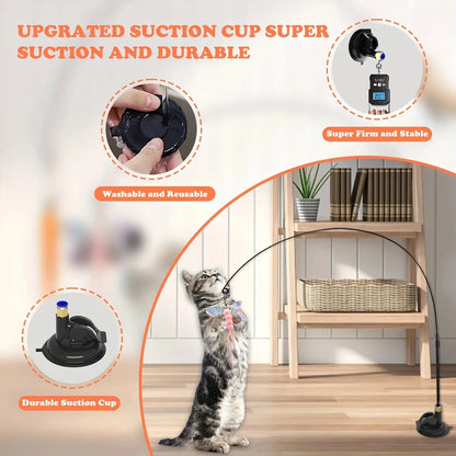 Cat Teaser Wand Toy with Feather & Bell Suction Cup Interactive Play