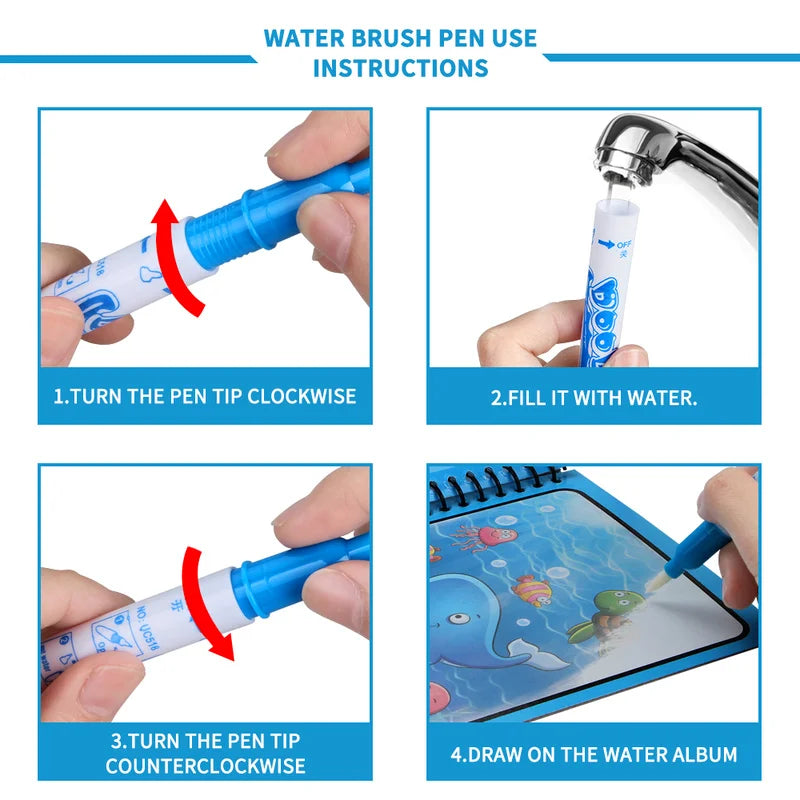 Magic Water Drawing Book Reusable Mess-Free Coloring Book for Kids