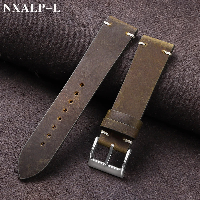 Leather Watch Band Vintage Handmade Strap 18mm 20mm 21mm 22mm