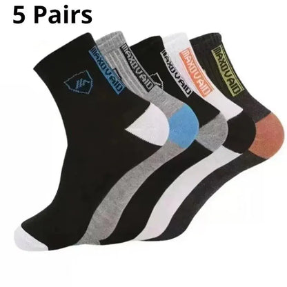 Men's Sports Socks Breathable Mid-Calf Basketball Socks 5 Pairs