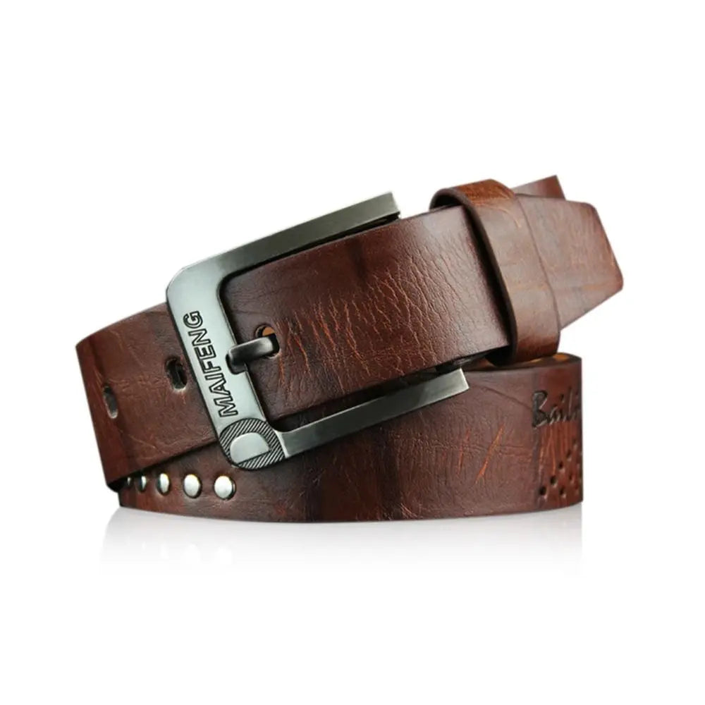 Men's Leather Belt with Alloy Buckle for Business & Casual Wear