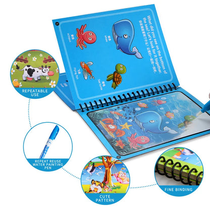 Magic Water Drawing Book Reusable Mess-Free Coloring Book for Kids