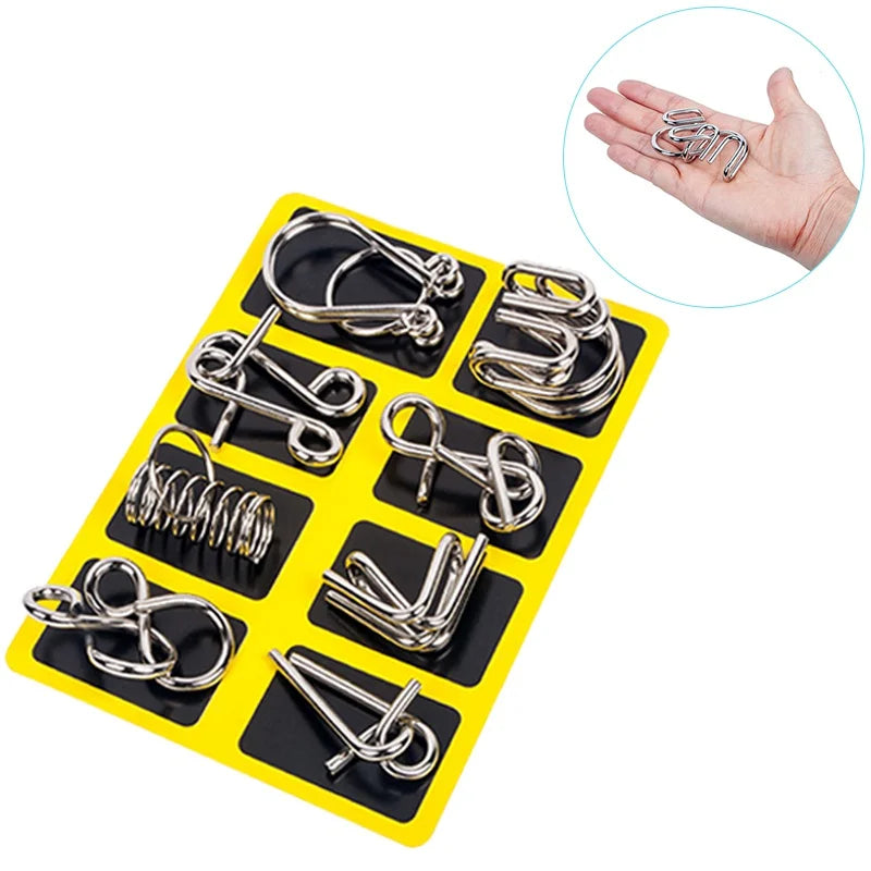 Metal Brain Teaser Puzzle Set 8PCS Wire IQ Mind Challenge Game