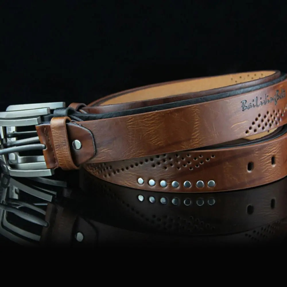 Men's Leather Belt with Alloy Buckle for Business & Casual Wear