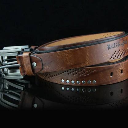 Men's Leather Belt with Alloy Buckle for Business & Casual Wear