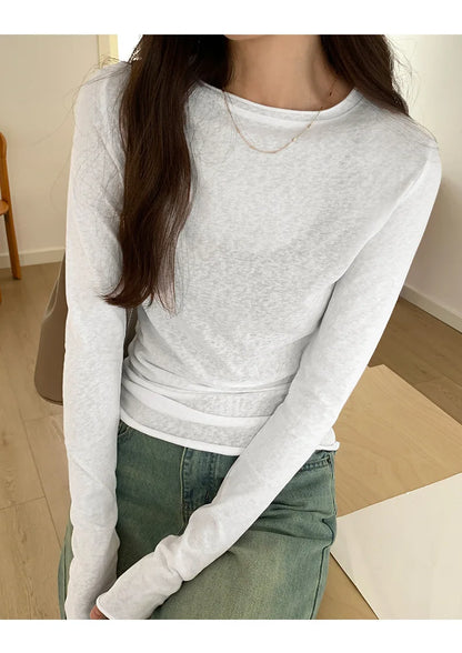 Women's Long Sleeve T-Shirt Casual Slim Fit Crew Neck Top