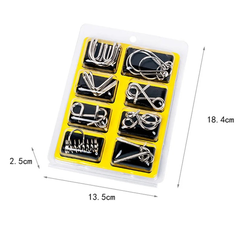 Metal Brain Teaser Puzzle Set 8PCS Wire IQ Mind Challenge Game