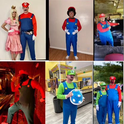 Adult Plumber Costume with Hat, Mustache and Jumpsuit