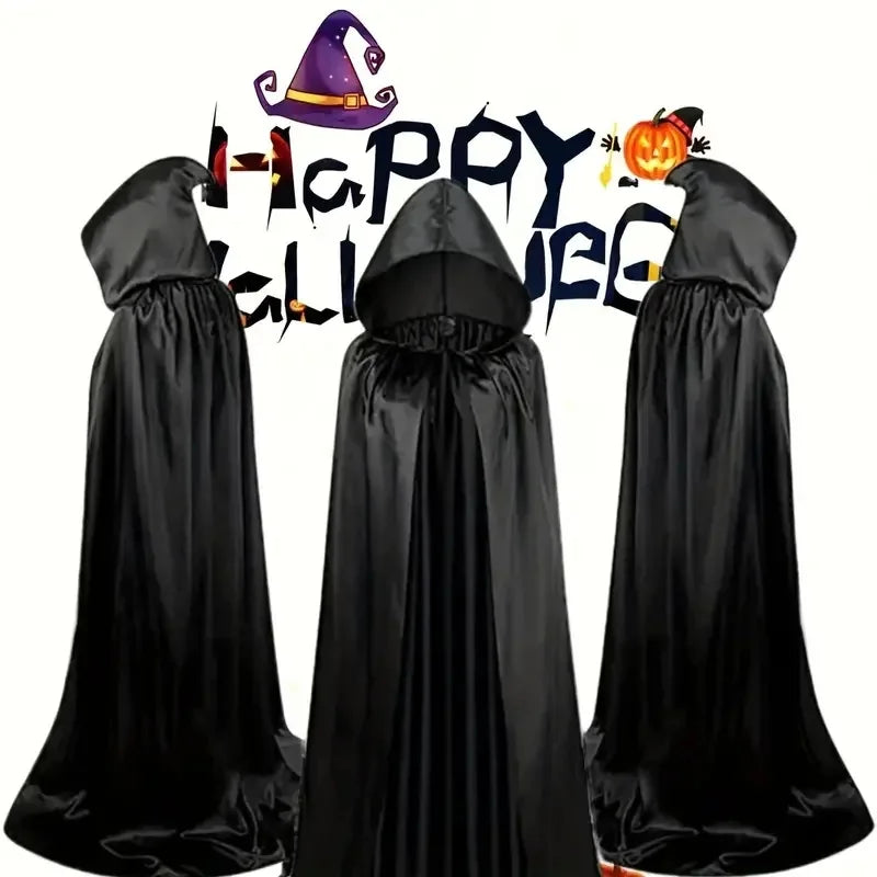 Hooded Black Cloak for Halloween Costumes and Parties