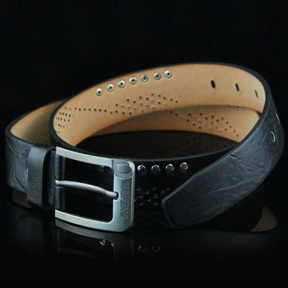 Men's Leather Belt with Alloy Buckle for Business & Casual Wear