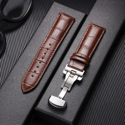 Leather Watch Band with Butterfly Buckle 12mm–24mm Replacement Strap