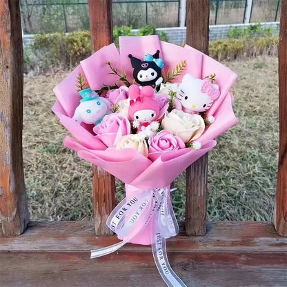 Plush Flower Bouquet with Soft Plush Roses for Gifts and Home Decor