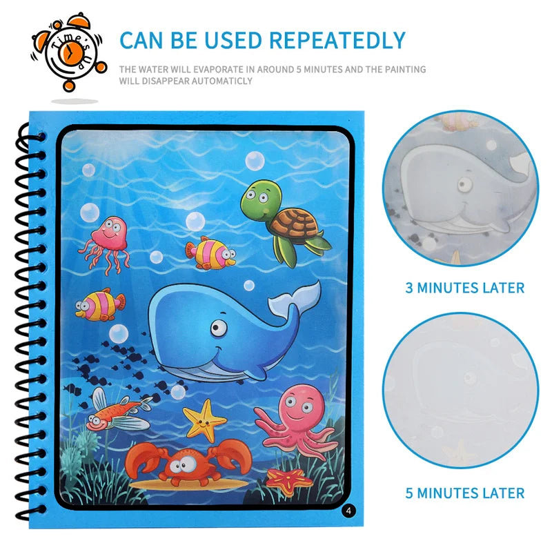 Magic Water Drawing Book Reusable Mess-Free Coloring Book for Kids