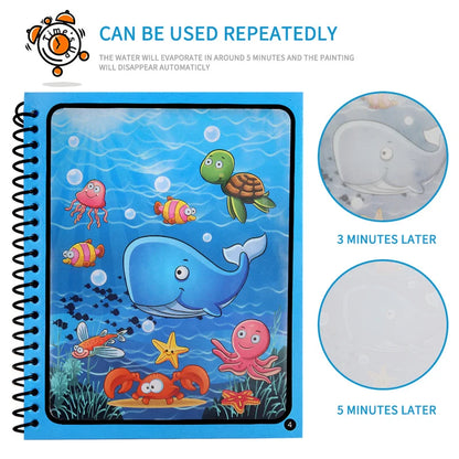 Magic Water Drawing Book Reusable Mess-Free Coloring Book for Kids