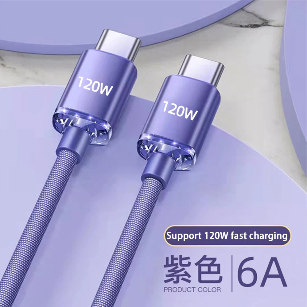 USB-C to USB-C Fast Charging Cable 120W Braided Data Sync Cord