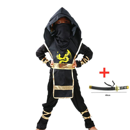 Kids Ninja Costume Set with Hood and Accessories for Halloween