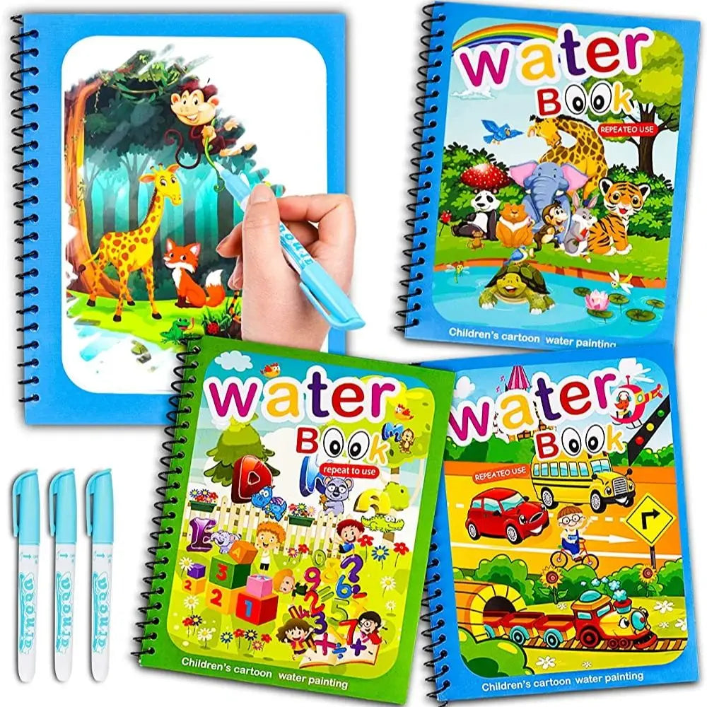 Magic Water Drawing Book Reusable Mess-Free Coloring Book for Kids