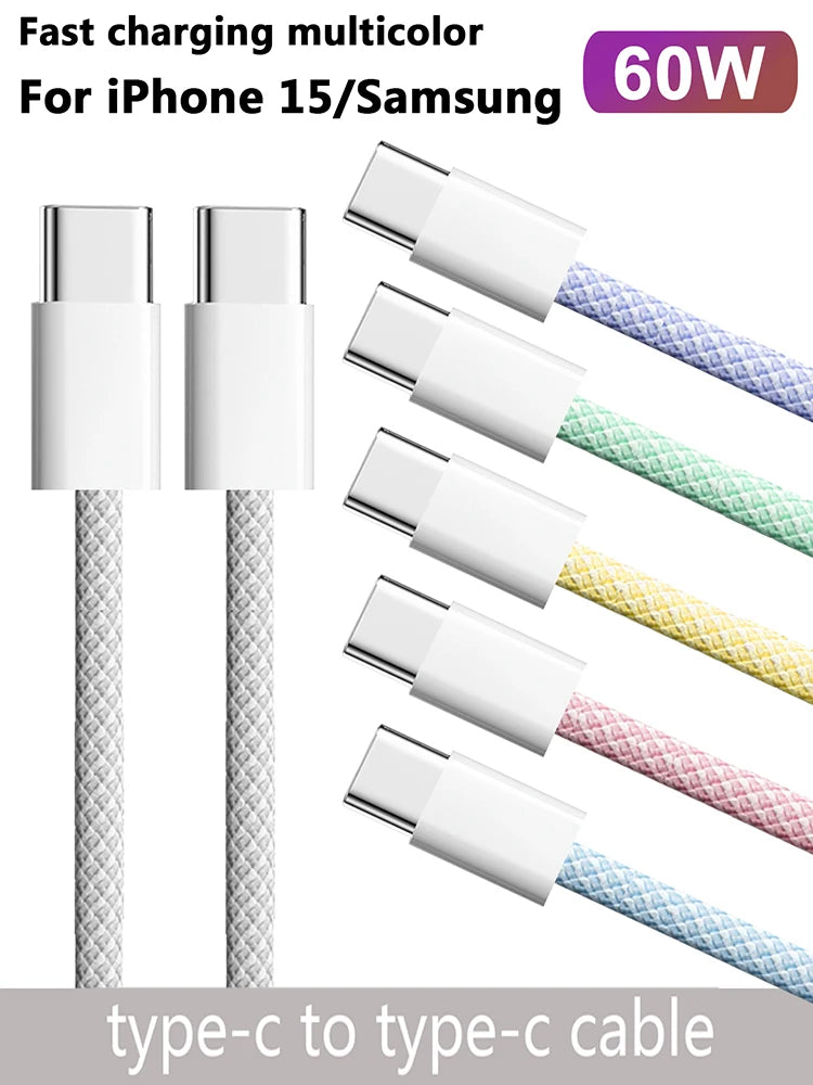 USB-C to USB-C Cable 60W Fast Charging Nylon Braided Data Cable