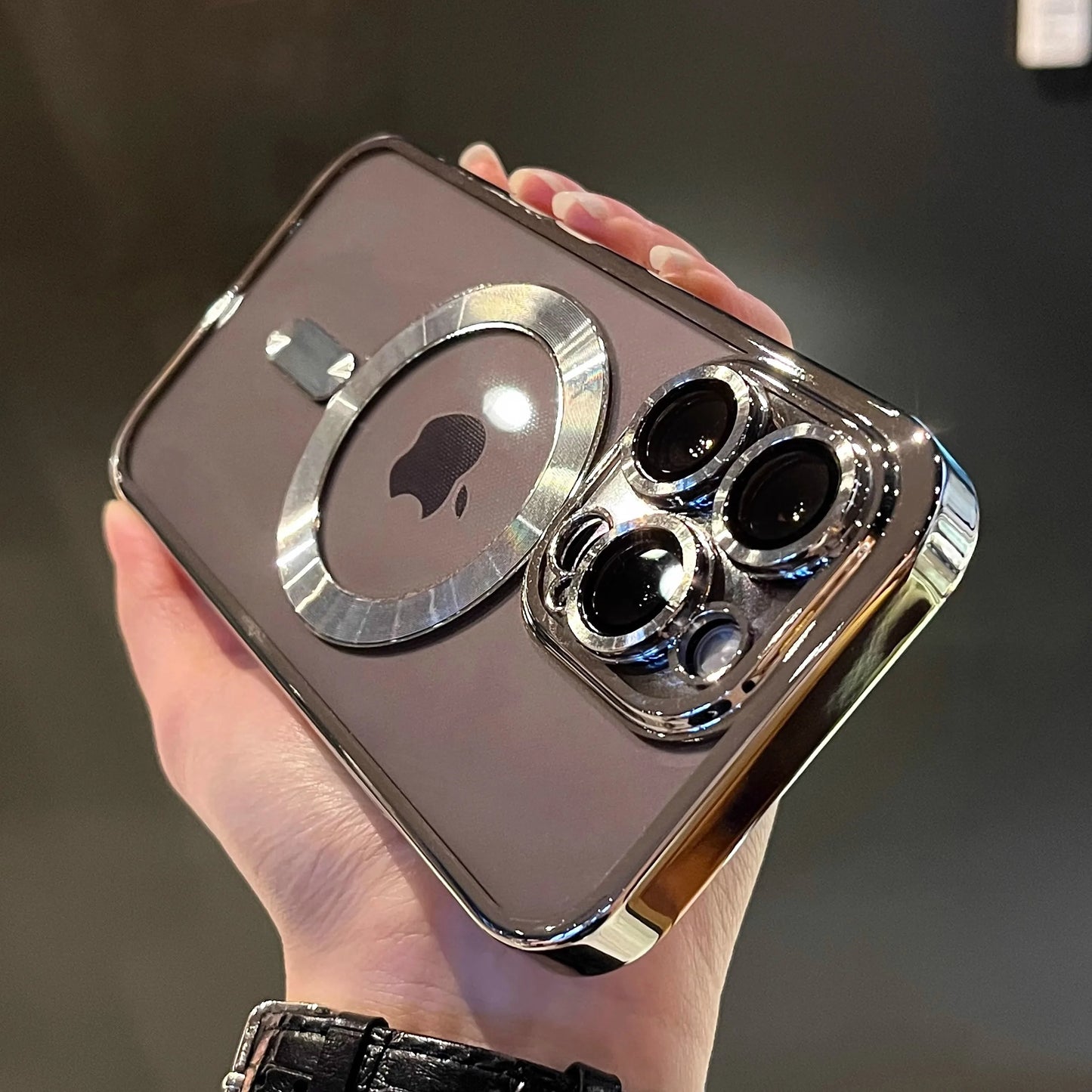 Magnetic Clear Phone Case with Shockproof Plated Edge