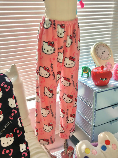 Women’s Pajama Pants with Cute Cartoon Print and Elastic Waist