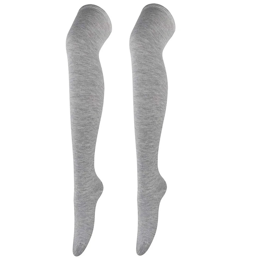 Women Solid Colors Stockings Long Over Knee High Socks Dance Cosplay Performance Socks Classic Colors Leggings Black White Gray