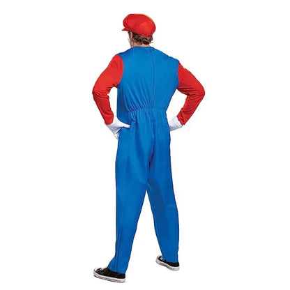Adult Plumber Costume with Hat, Mustache and Jumpsuit