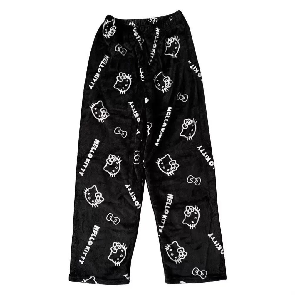 Women’s Pajama Pants with Cute Cartoon Print and Elastic Waist