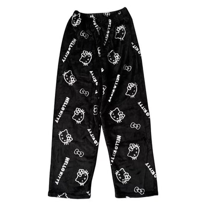 Women’s Pajama Pants with Cute Cartoon Print and Elastic Waist