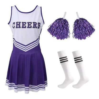 Women’s Cheerleading Costume with Crop Top, Skirt and Pom-Poms