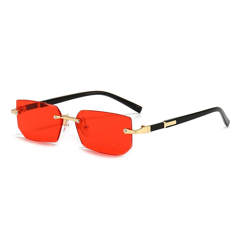 Rimless Rectangle Sunglasses with Mirrored Lenses for Women