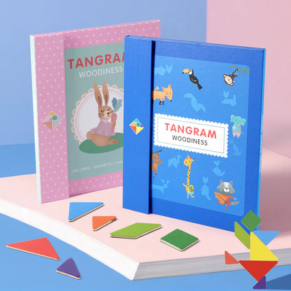 Magnetic Tangram Puzzle Book Wooden Geometry Learning Toy for Kids