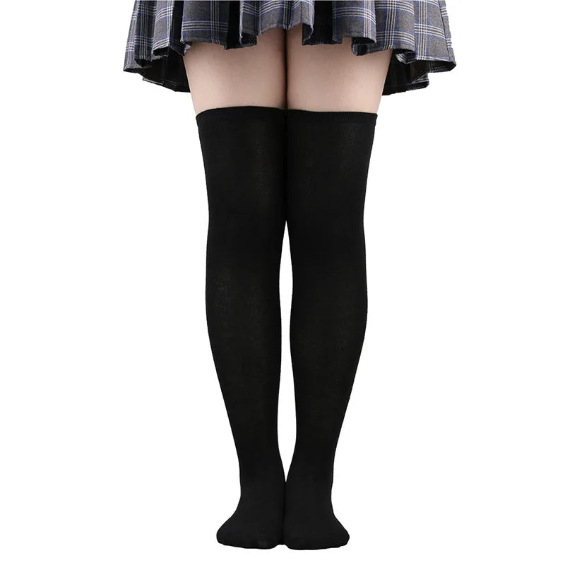 Women Solid Colors Stockings Long Over Knee High Socks Dance Cosplay Performance Socks Classic Colors Leggings Black White Gray