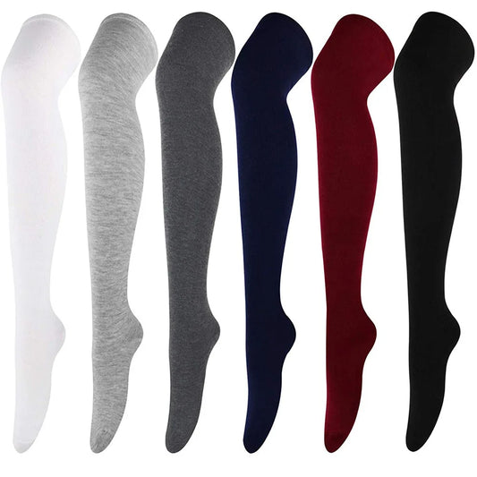 Women Solid Colors Stockings Long Over Knee High Socks Dance Cosplay Performance Socks Classic Colors Leggings Black White Gray