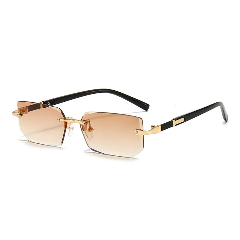 Rimless Rectangle Sunglasses with Mirrored Lenses for Women