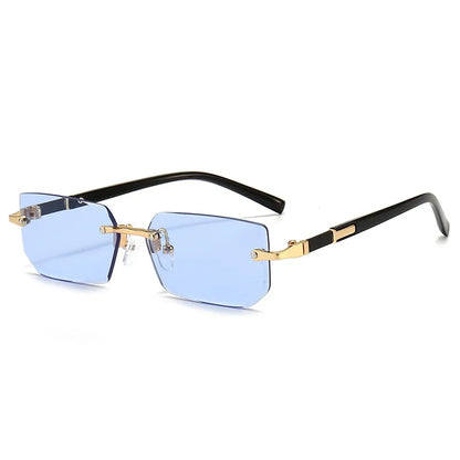 Rimless Rectangle Sunglasses with Mirrored Lenses for Women