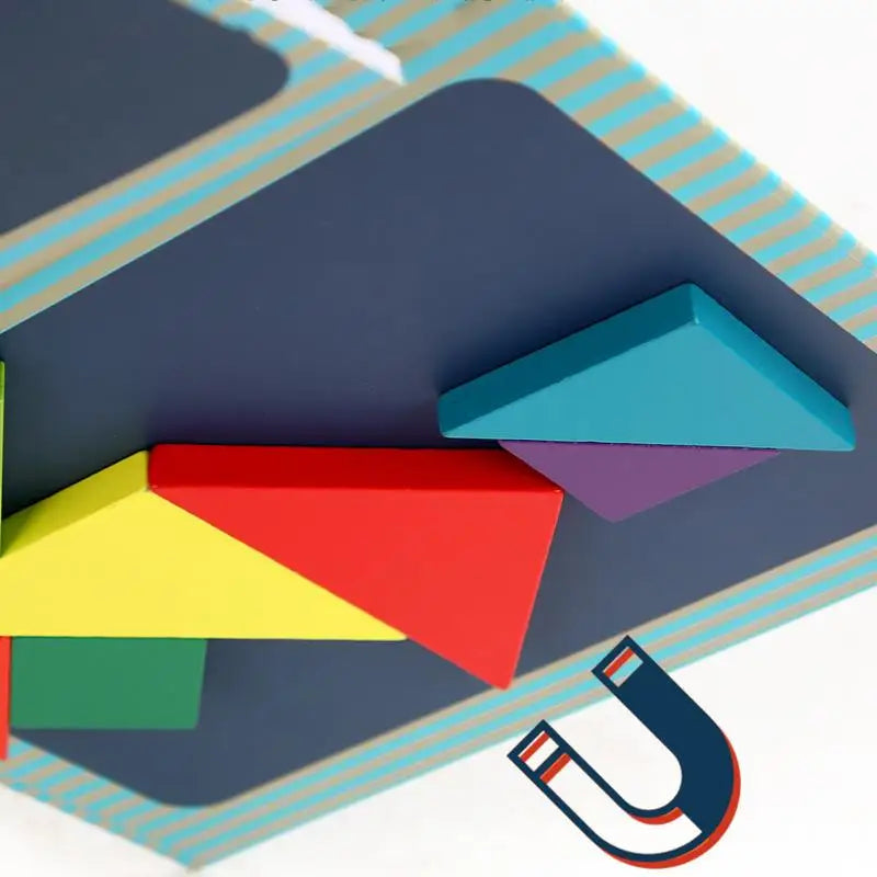 Magnetic Tangram Puzzle Book Wooden Geometry Learning Toy for Kids