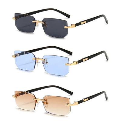 Rimless Rectangle Sunglasses with Mirrored Lenses for Women