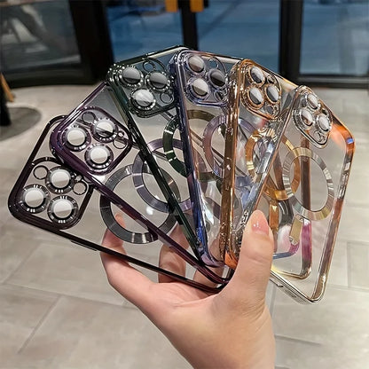 Magnetic Clear Phone Case with Shockproof Plated Edge